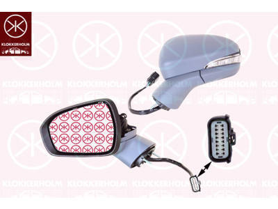 Exterior Mirror, Left, for electric mirror adjustment, Number of pins: 9, Electronically foldable, with reading light, with indicator, Heatable, Aspherical, w/primer