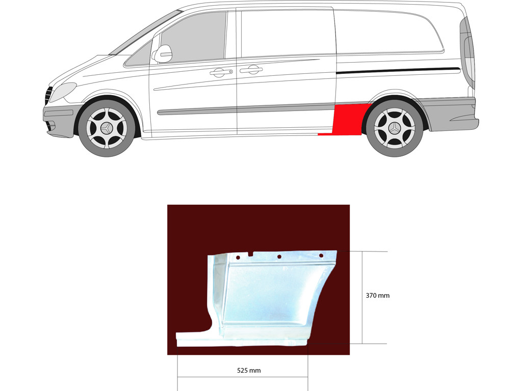 Quarter Panel, for vehicles with sliding door, Axle Distance [mm]: 3430, Right Front, Side Panel, Lower Section, Length [cm]: 40