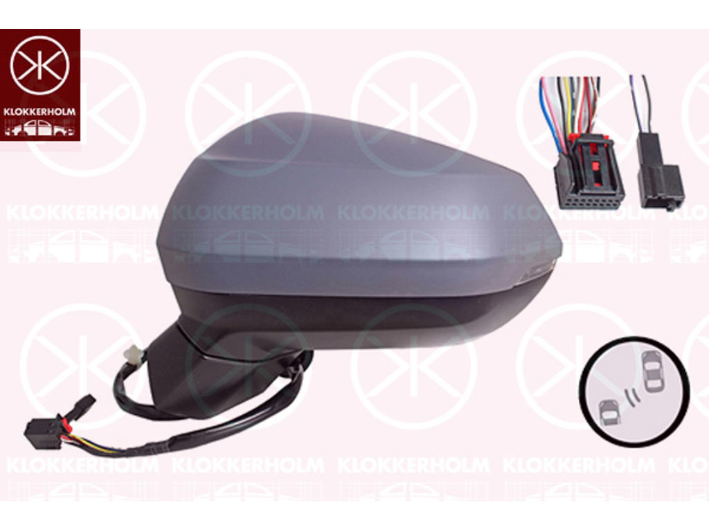 Exterior Mirror, Left, for electric mirror adjustment, Number of pins: 8, with indicator, Heatable blind spot mirror, w/primer, Aspherical