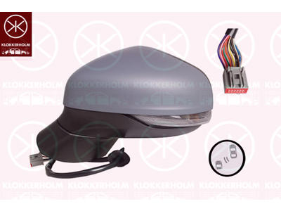 Exterior Mirror, Left, for electric mirror adjustment, Electronically foldable, Heatable blind spot mirror, Number of pins: 12, with indicator, w/primer, Convex