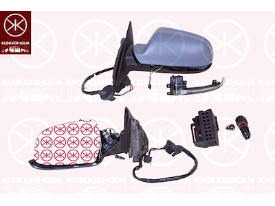 Exterior Mirror, 5-drs, Right, for electric mirror adjustment, with indicator (LED), Number of pins: 8, w/primer, Heatable, Convex