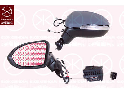 Exterior Mirror, Left, for electric mirror adjustment, Number of pins: 6, Number of pins: 2, with indicator (LED), Heatable, w/primer
