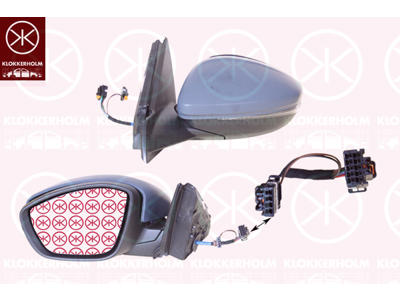 Utv.spegel, Höger, för fordon med dödvinkelassistent, elektr. fällbar, med temperaturgivare, Antal stickkontakter: 10, Antal stickkontakter: 4, med blinkljus (LED), med läslampa, m/grundlack, uppvärmbar, konvex