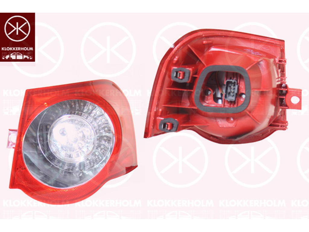 Tail Light Assembly, LED, with bulb holder, white/red, Right, Outer section