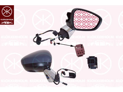 Exterior Mirror, Right, for electric mirror adjustment, Number of pins: 9, with thermo sensor, Heatable, chrome, w/primer, Convex