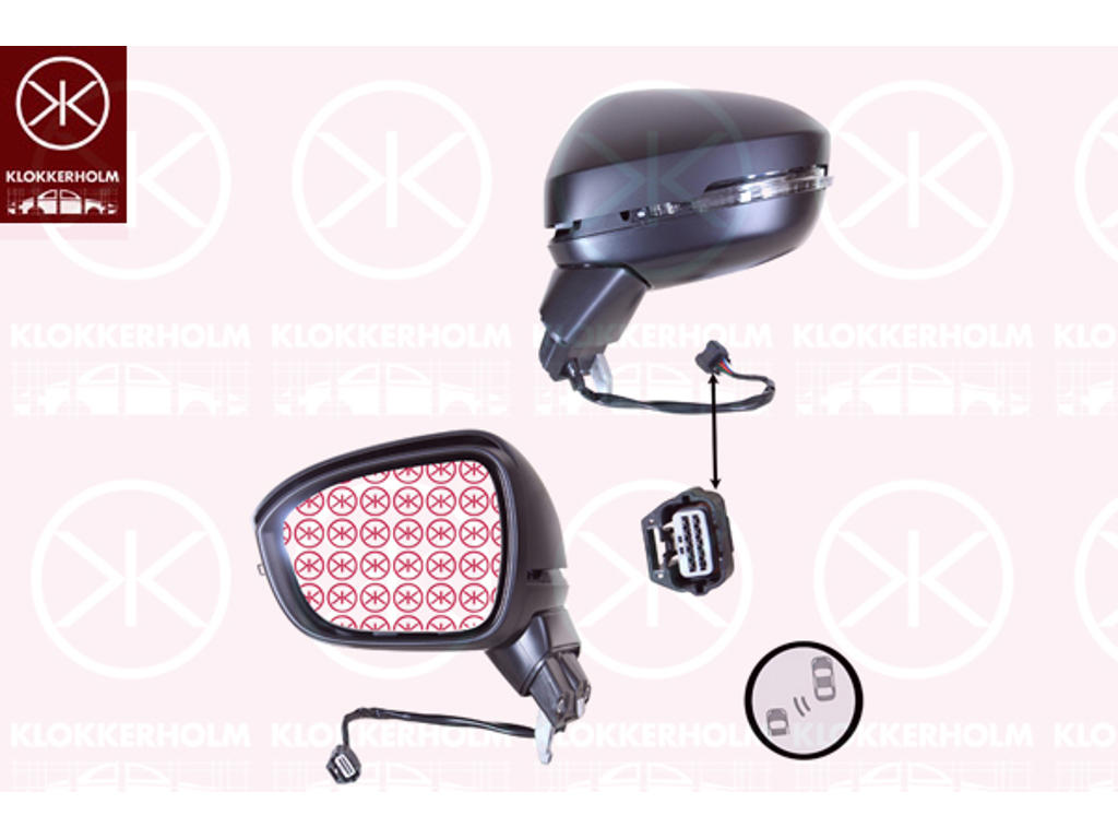Exterior Mirror, Right, for electric mirror adjustment, Number of pins: 9, Heatable, Electronically foldable, Convex, for vehicles with blind spot assistant, w/primer