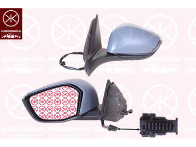 Exterior Mirror, with indicator (LED), Electronically foldable, Number of pins: 10, Left, for electric mirror adjustment, Heatable, Partial primed, Convex