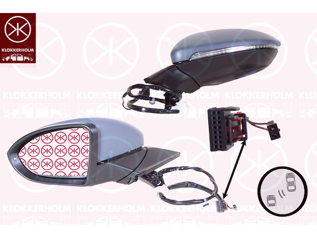 Buitenspiegel, rechts, Dode hoek spiegel verwarmd, Electrisch opklapbaar, Met geheugen, Aantal contacten: 13, Aantal contacten: 2, primer, Met knipperlicht (LED), Met leeslamp, Te verwarmen, Bol-vormig, Complete spiegel