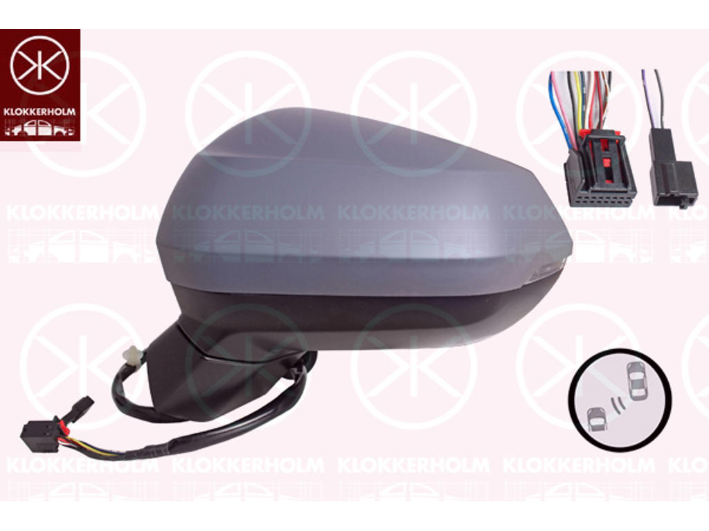 Exterior Mirror, Left, for electric mirror adjustment, Number of pins: 8, with indicator, Electronically foldable, Heatable blind spot mirror, w/primer, Aspherical