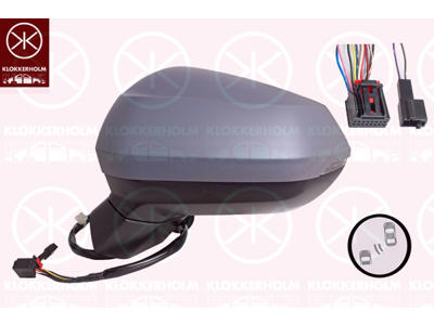 Lusterko zewnetrzne, z lewej, dla lusterek regulowanych elektr., Liczba zestyków: 8, z kierunkowskazem, skladane elektrycznie, Lusterko z martwym katem podgrzewane, do malowania, niesferyczny