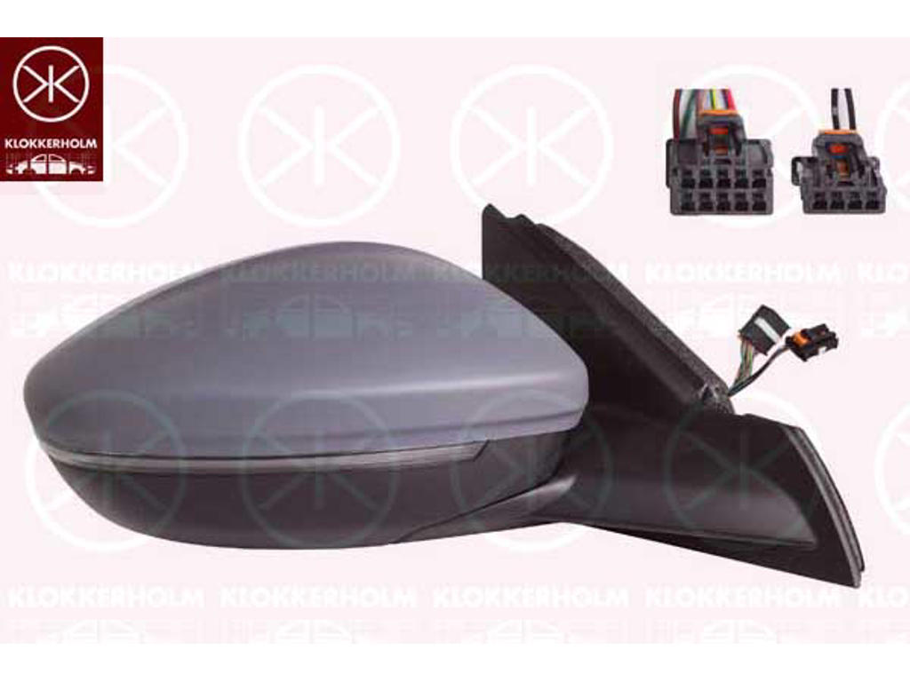 Exterior Mirror, Right, for electric mirror adjustment, with temperature sensor, Number of pins: 6, Number of pins: 2, with indicator, WY5W, w/primer, Heatable, Convex