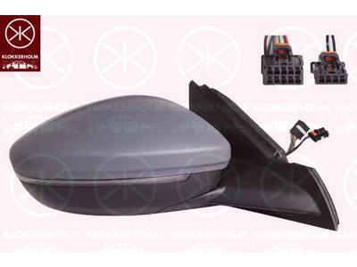 Buitenspiegel, rechts, voor elek. spiegelverstelling, Met temperatuursensor, Aantal contacten: 6, Aantal contacten: 2, Met knipperlamp, Wy5W, primer, Te verwarmen, Bol-vormig