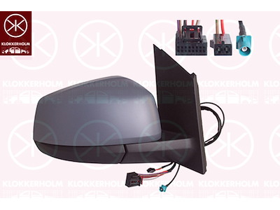 Utv.spegel, Höger, Döda-vinkelnspegel uppvärmd, elektr. fällbar, Antal stickkontakter: 7, Antal stickkontakter: 2, med antenn, Fordonsutrustningslinje/-variant: FM2, uppvärmbar, konvex, m/grundlack