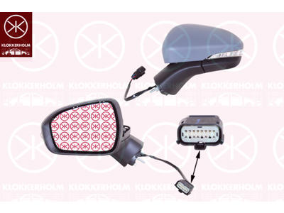 Exterior Mirror, Left, for electric mirror adjustment, Number of pins: 6, with indicator, Heatable, Aspherical, w/primer