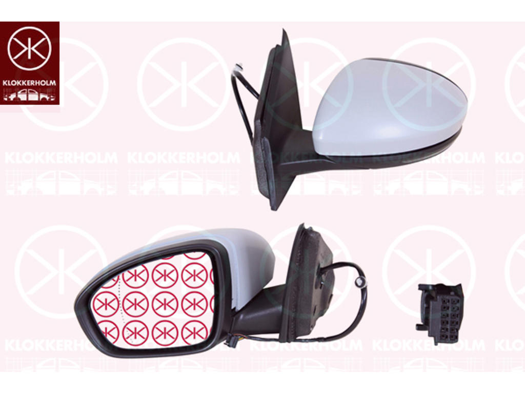 Exterior Mirror, Right, for electric mirror adjustment, Number of pins: 9, w/primer, with thermo sensor, Heatable, Convex