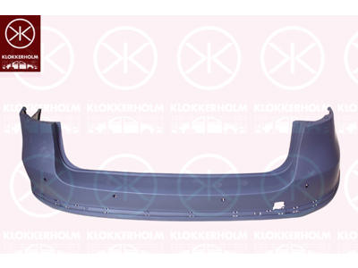 Bumper, with holes/bracket for narrow trim strips, Number of bores: 6, Rear, w/primer, with hole(s) for park distance control, not for trim level: R-LINE