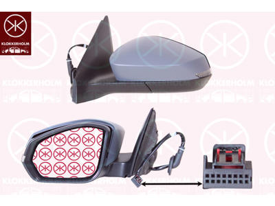 Exterior Mirror, with indicator (LED), Electronically foldable, for electric mirror adjustment, Heatable, Number of pins: 8, Right, Partial primed, Convex