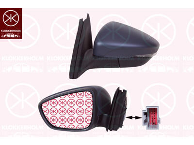 Exterior Mirror, Left, for electric mirror adjustment, Number of pins: 6, with indicator, Heatable, Convex, w/primer