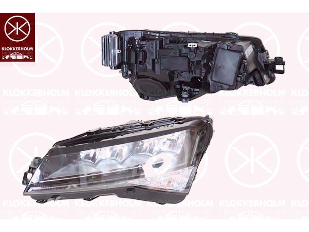 Headlight, Left, LED, Housing Colour: black, without lettering: Superb, with daytime running light (LED), with motor for headlamp levelling, ZKW