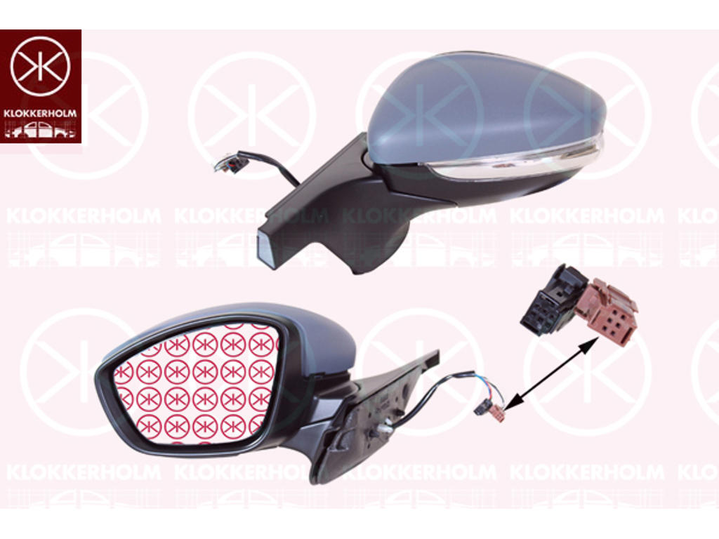 Exterior Mirror, Right, for vehicles with lane keeping assist, for electric mirror adjustment, with indicator, with temperature sensor, Number of pins: 6, Number of pins: 5, w/primer, Heatable, Convex