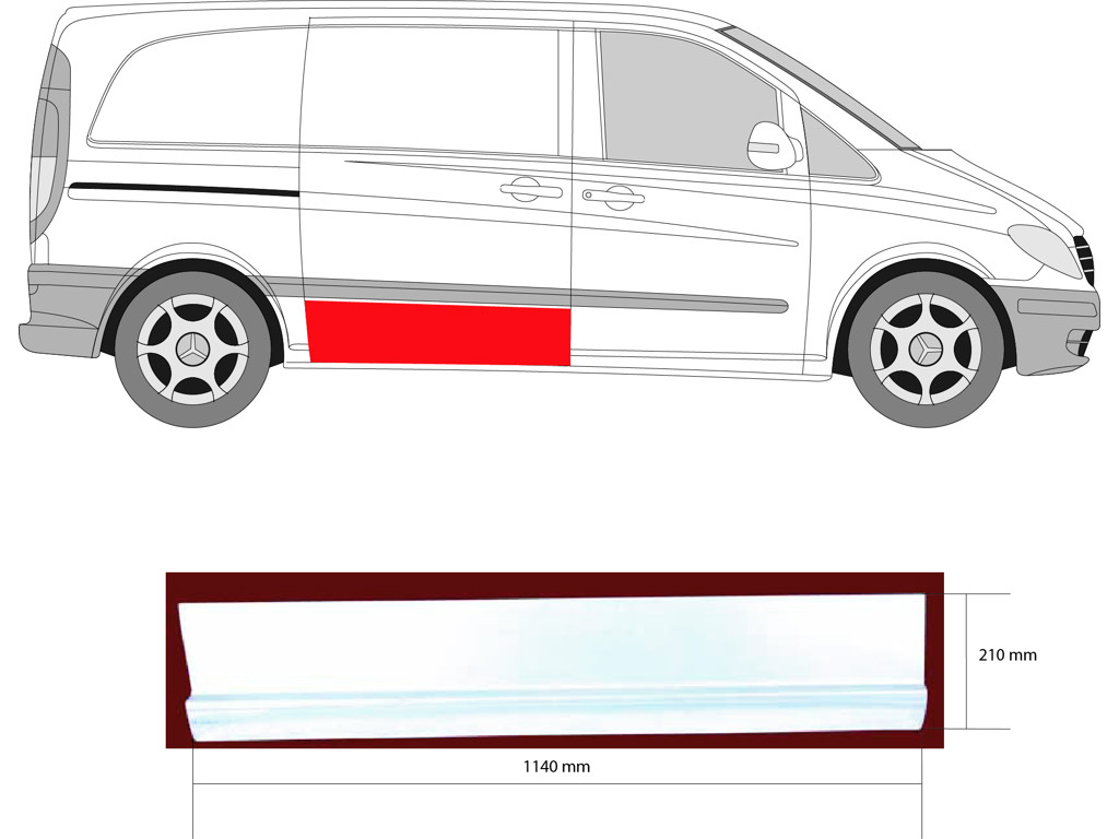 Door, body, lateral installation, Right, Repair Panel, Lower Section, Length [cm]: 114, Height [cm]: 21