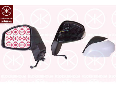 Exterior Mirror, Left, for electric mirror adjustment, Number of pins: 9, w/primer, with thermo sensor, Heatable, Aspherical