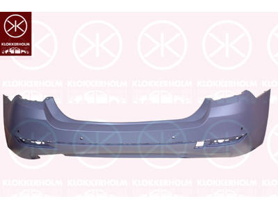 Bumper, w/primer, with hole(s) for exhaust pipe, Rear, with holes for trim/protective strip, with hole(s) for park distance control, with mounting parts, Trim Level: facelift