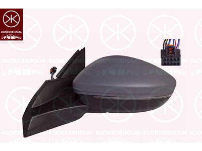 Exterior Mirror, Left, Electronically foldable, Number of pins: 10, with indicator, with indicator (LED), w/primer, Heatable, Convex