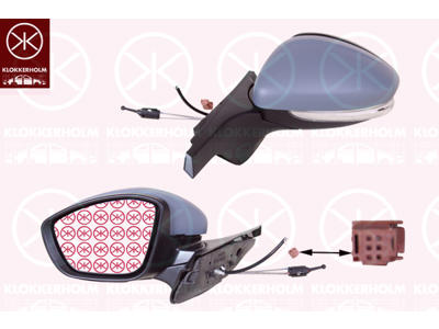 Exterior Mirror, Left, Control: cable pull, with indicator, Number of pins: 2, w/primer, Convex