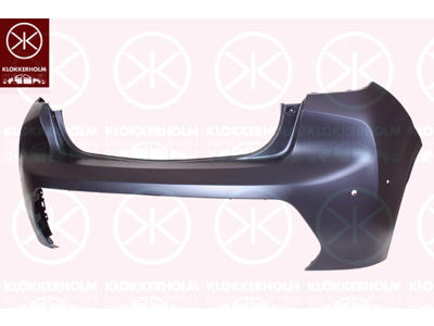 Bumper, w/primer, for vehicles with rear view camera system, Rear, with hole(s) for park distance control, Upper section, Number of bores: 4