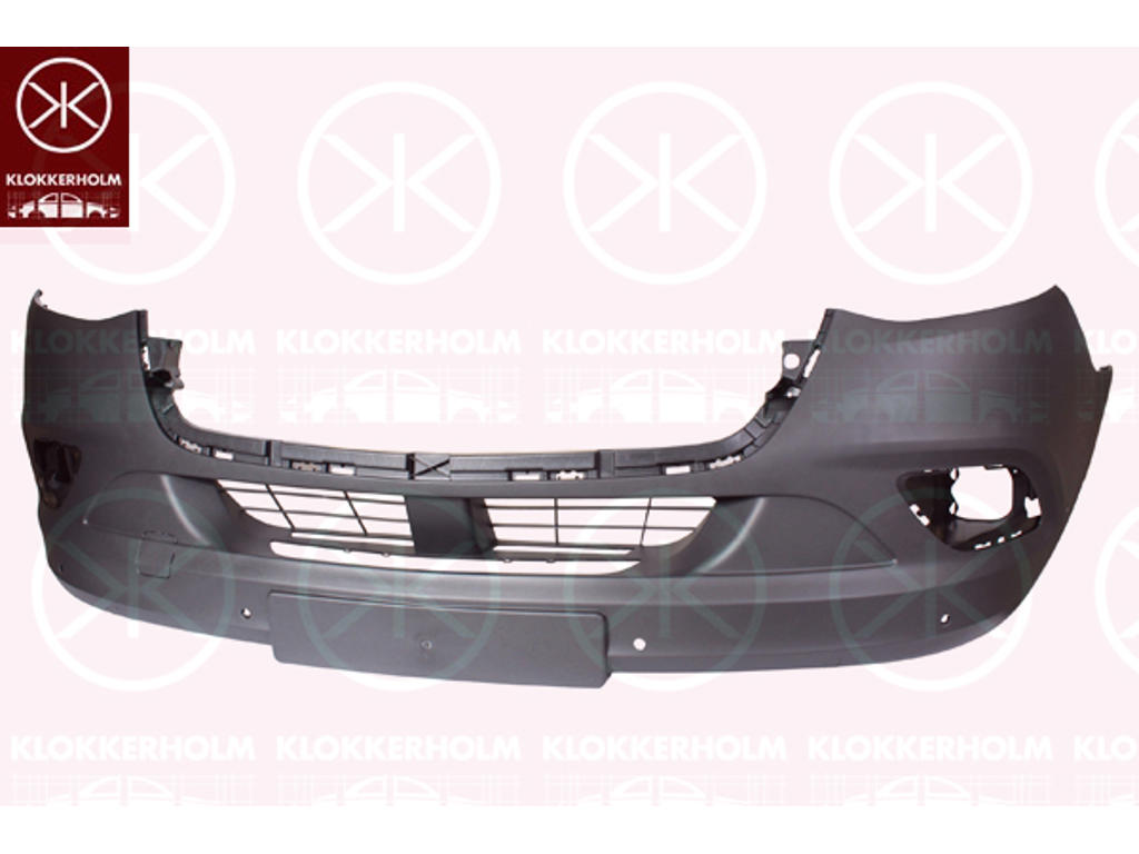 Bumper, with hole(s) for park assist (parallel parking), Front, black, with hole(s) for fog lights, Number of bores: 6
