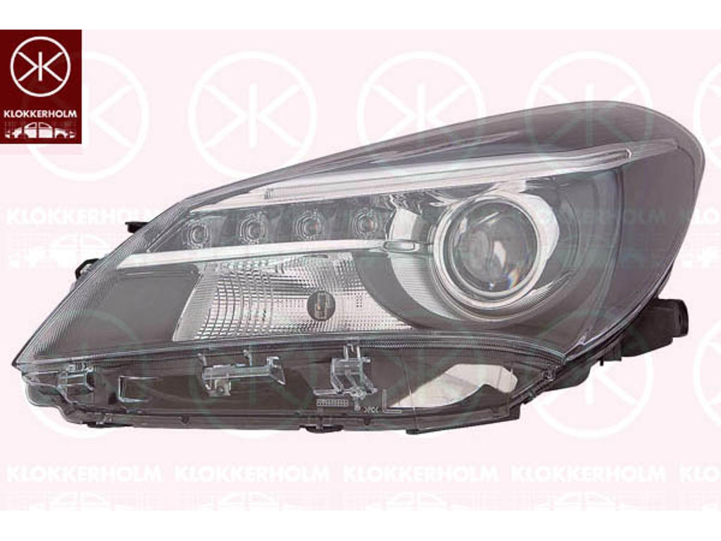 Forlygte, venstre, Lysstyrke [lx]: 17.5, HIR2, med kørelys (LED), Husfarve: sort, uden indstillingsmotor for LWR, Koito-type