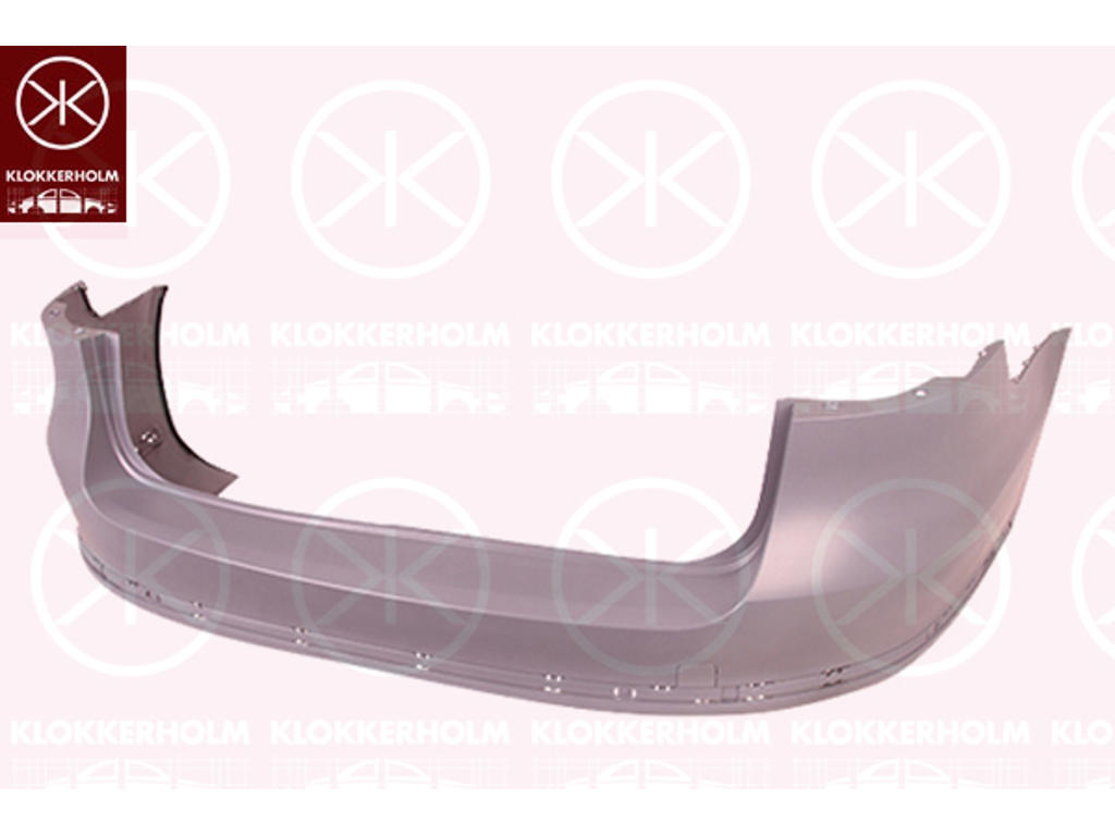 Bumper, with holes for trim/protective strip, Rear, w/primer, without hole(s) for park distance control, not for trim level: R-LINE