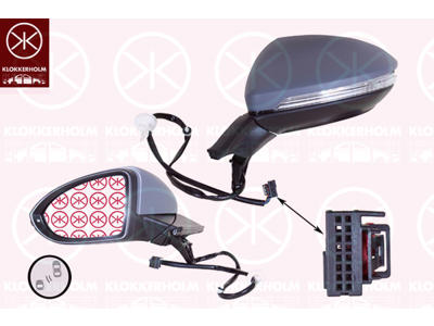 Exterior Mirror, Left, Heatable blind spot mirror, Electronically foldable, Number of pins: 9, Number of pins: 2, w/primer, with indicator (LED), with reading light, Aspherical, Heatable, Complete Mirror
