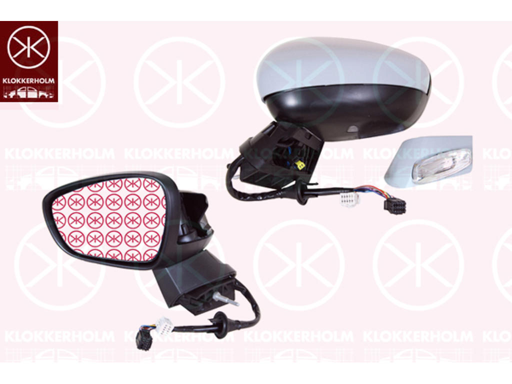 Exterior Mirror, 4-dr, Right, for electric mirror adjustment, Number of pins: 14, Electronically foldable, with memory, with thermo sensor, with indicator, Heatable, w/primer, Convex