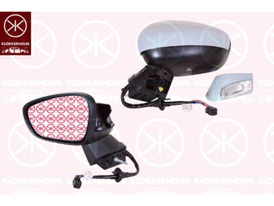 Exterior Mirror, 4-dr, Left, for electric mirror adjustment, Number of pins: 12, Electronically foldable, with memory, with indicator, Heatable, w/primer, Convex