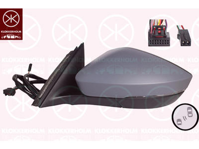 Exterior Mirror, Left, for vehicles with blind spot assistant, Electronically foldable, with memory, Number of pins: 15, Number of pins: 2, with indicator, with reading light, Heatable, w/primer, Convex