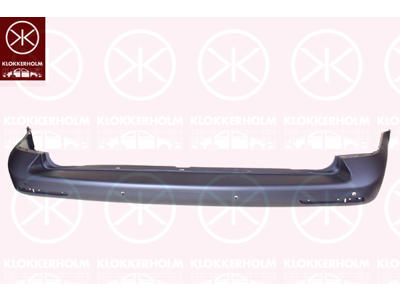 Bumper, for vehicles with back doors, Rear, Plastic, black, with hole(s) for park distance control, Number of bores: 4