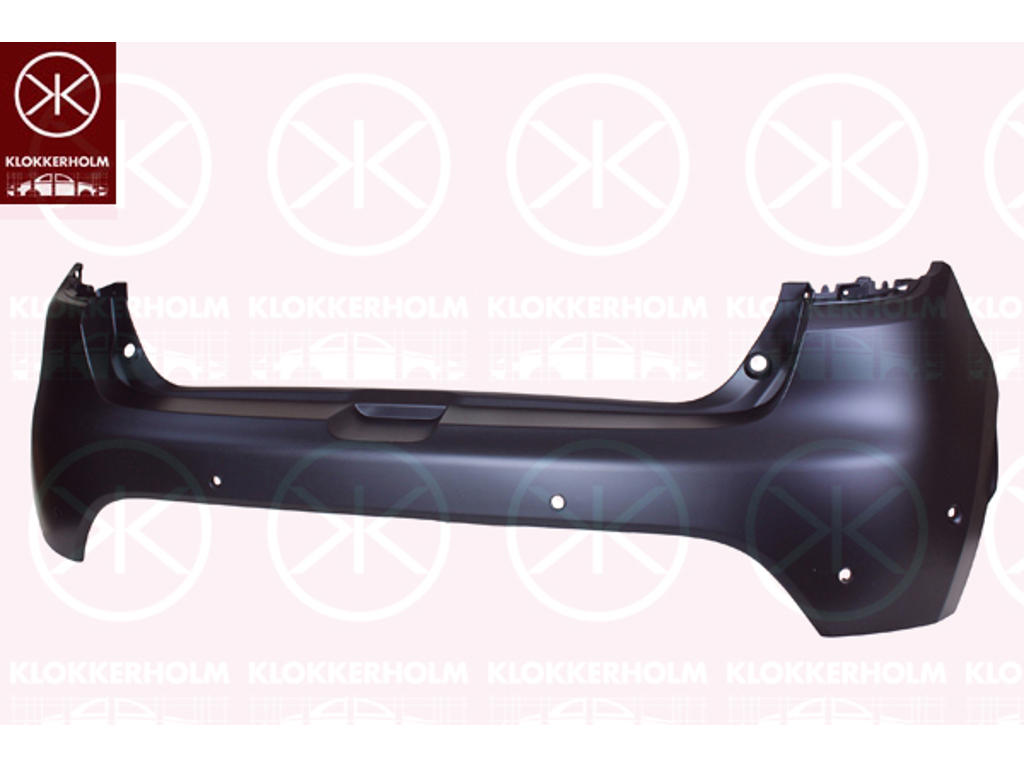 Bumper, w/primer, 5-drs, with hole(s) for park assist (parallel parking), Rear, Upper section, Number of bores: 6