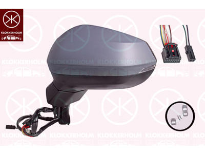 Exterior Mirror, Left, for electric mirror adjustment, Number of pins: 8, with indicator, Heatable blind spot mirror, w/primer, Aspherical