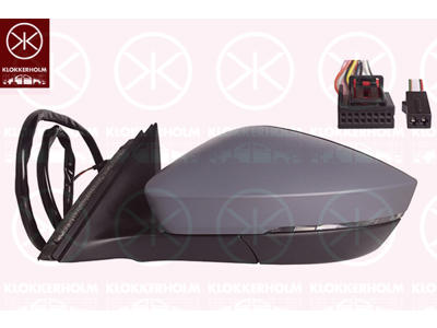 Exterior Mirror, Left, Electronically foldable, with memory, Number of pins: 11, Number of pins: 2, with indicator, with reading light, Heatable, w/primer, Convex