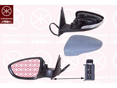 Exterior Mirror, Left, for electric mirror adjustment, Number of pins: 6, with indicator, Heatable, w/primer, Aspherical, SMR