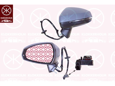 Exterior Mirror, Left, for electric mirror adjustment, Number of pins: 8, Heatable, w/primer, Aspherical
