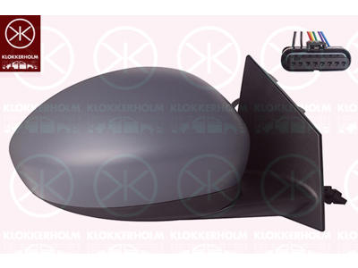 Exterior Mirror, Right, for electric mirror adjustment, Heatable, with temperature sensor, Number of pins: 7, w/primer, Convex